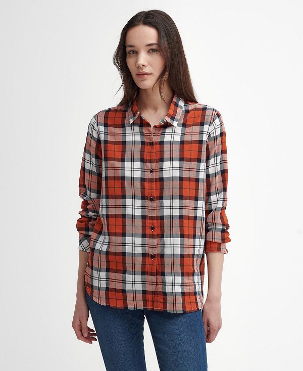 Barbour Moorland Relaxed Long-sleeved Shirt Spiced Pumpkin/Navy Check | BABO89507