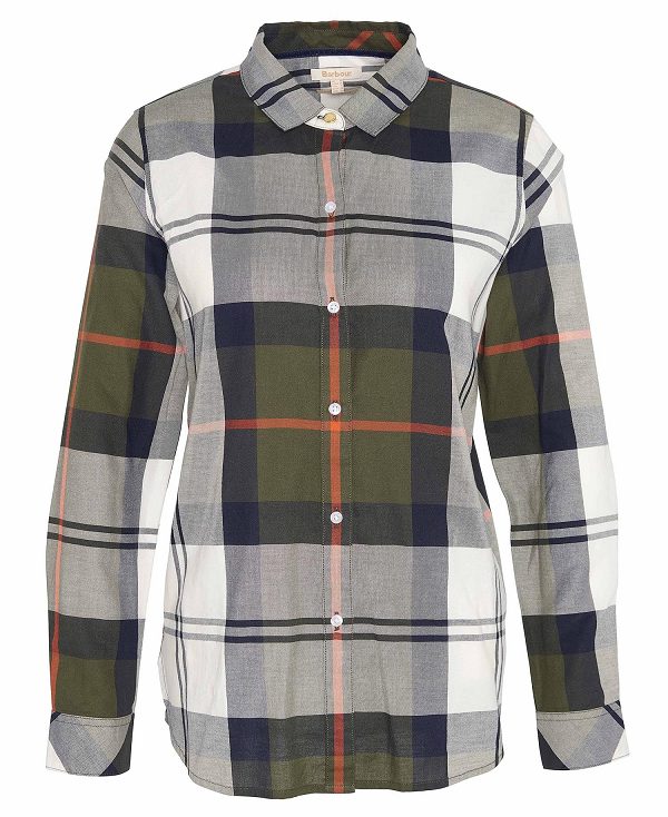 Barbour Moorland Relaxed Long-sleeved Shirt Olive/Spiced Pumpkin Check | BABO89508