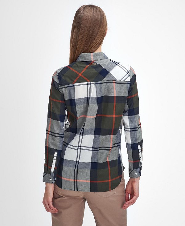 Barbour Moorland Relaxed Long-sleeved Shirt Olive/Spiced Pumpkin Check | BABO89508