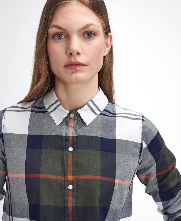 Barbour Moorland Relaxed Long-sleeved Shirt Olive/Spiced Pumpkin Check | BABO89508