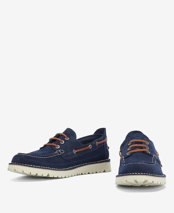 Barbour Mousa Boat Shoes Navy Suede | BABO88902