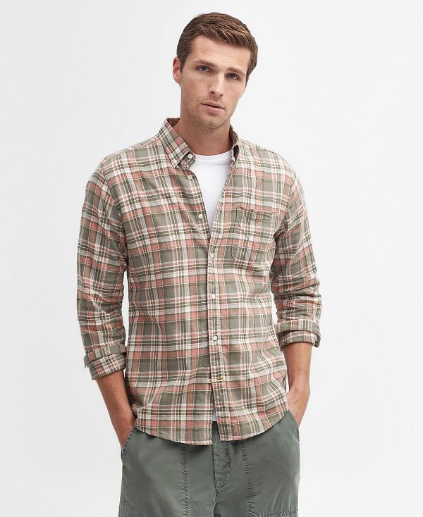 Barbour Mowbray Tailored Long-sleeved Shirt Olive | BABO87742