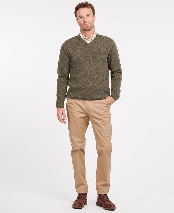 Barbour Nelson Essential V Neck Jumper Seaweed | BABO88515