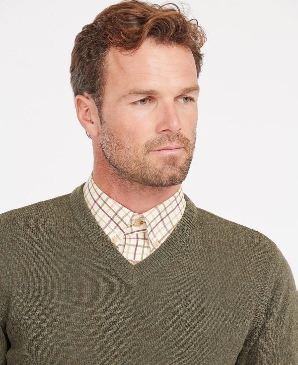 Barbour Nelson Essential V Neck Jumper Seaweed | BABO88515