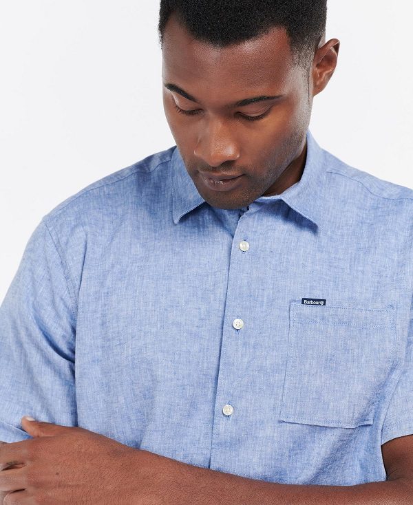 Barbour Nelson Regular Short-sleeved Shirt Blue | BABO87630