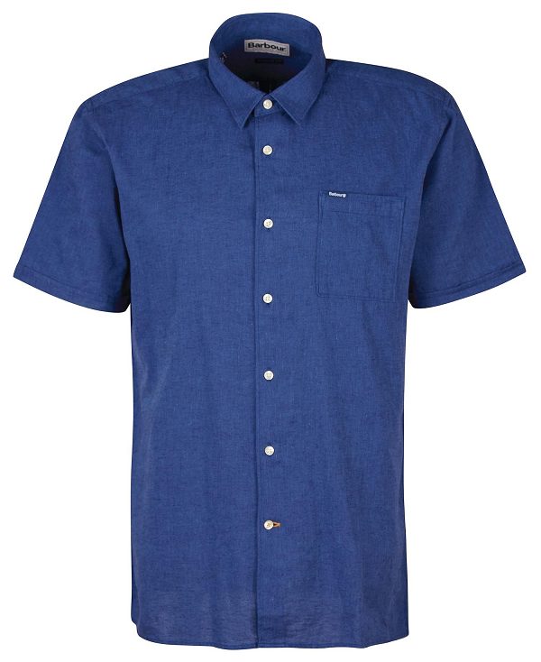 Barbour Nelson Regular Short-sleeved Shirt Navy | BABO87634