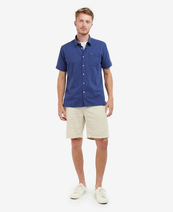 Barbour Nelson Regular Short-sleeved Shirt Navy | BABO87634