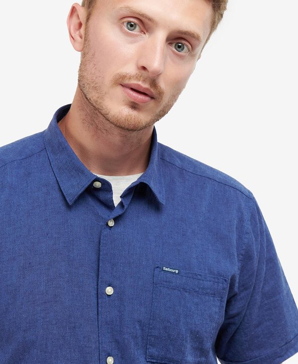 Barbour Nelson Regular Short-sleeved Shirt Navy | BABO87634