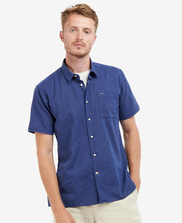 Barbour Nelson Regular Short-sleeved Shirt Navy | BABO87634