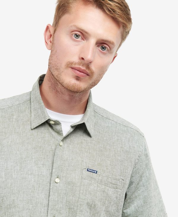 Barbour Nelson Regular Short-sleeved Shirt Bleached Olive | BABO87635