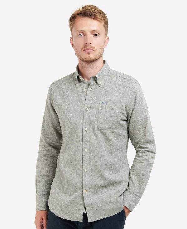 Barbour Nelson Tailored Long-sleeved Shirt Bleached Olive | BABO87632