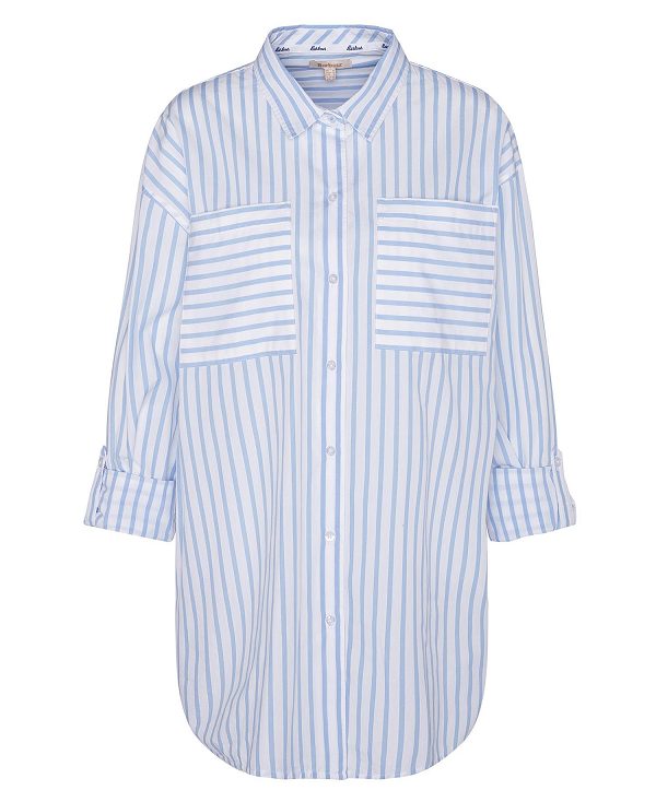 Barbour Nicola Striped Relaxed Long-sleeved Shirt White/Blue Stripe | BABO89494