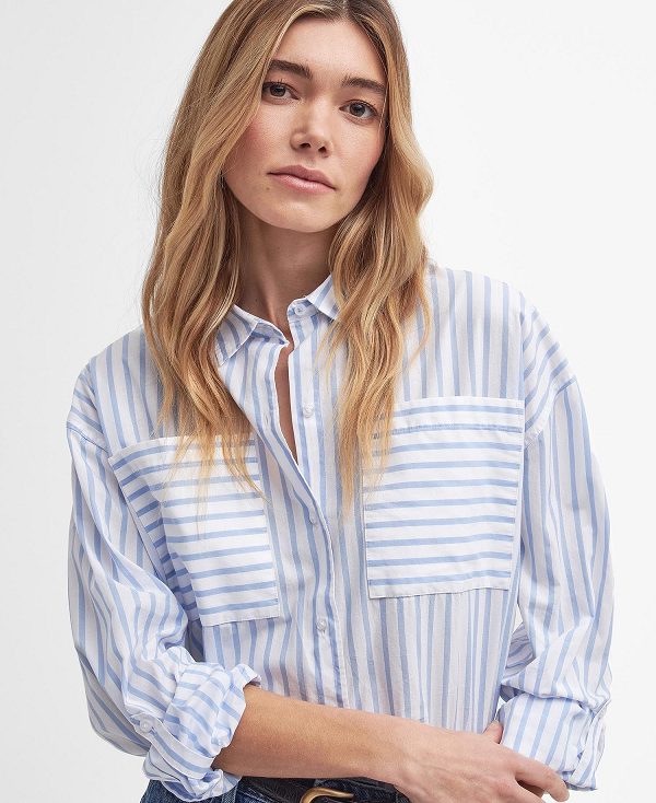 Barbour Nicola Striped Relaxed Long-sleeved Shirt White/Blue Stripe | BABO89494