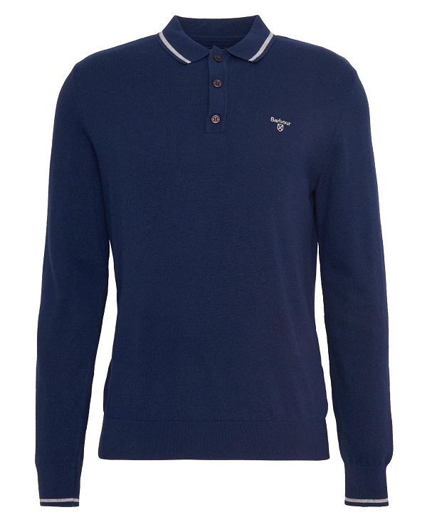 Barbour Nocton Knitted Long-sleeved Polo Shirt Navy | BABO88680