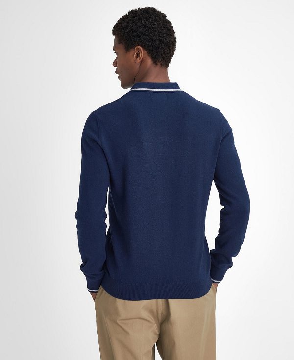 Barbour Nocton Knitted Long-sleeved Polo Shirt Navy | BABO88680