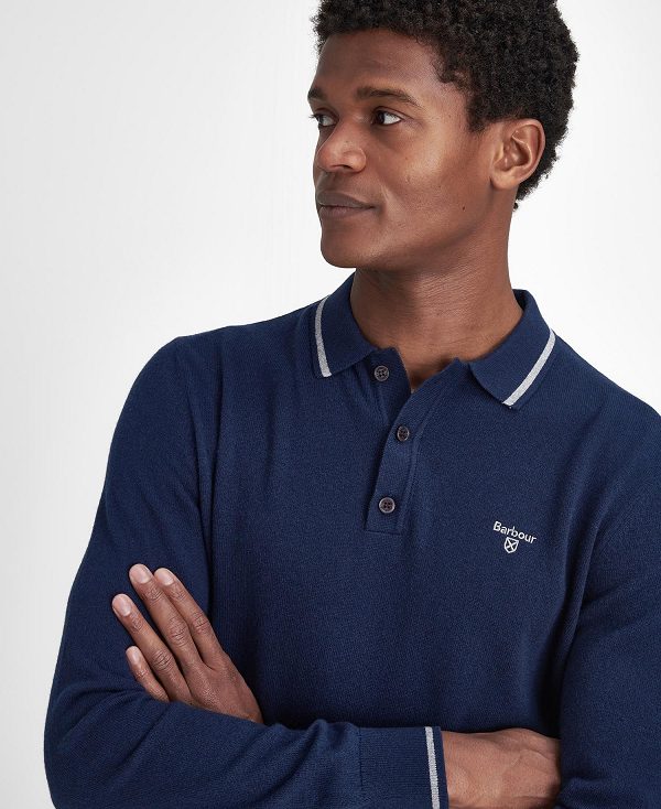 Barbour Nocton Knitted Long-sleeved Polo Shirt Navy | BABO88680