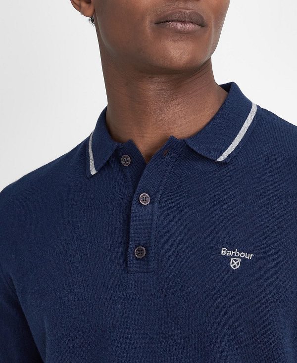 Barbour Nocton Knitted Long-sleeved Polo Shirt Navy | BABO88680