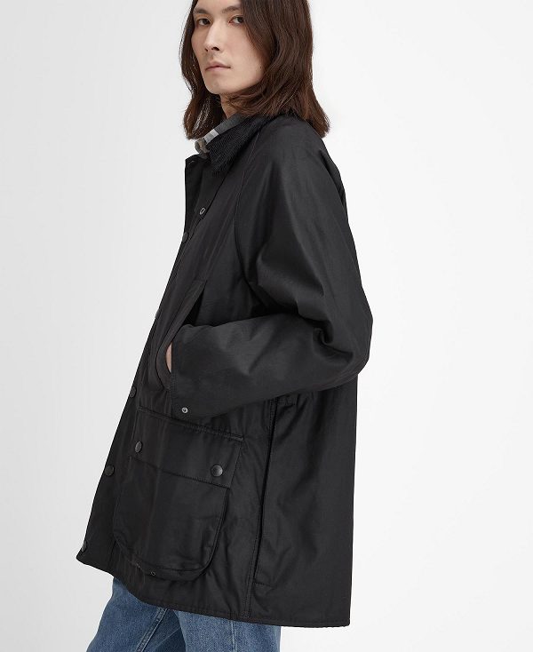 Barbour Oversized Beaufort Waxed Jacket Classic Black | BABO87278