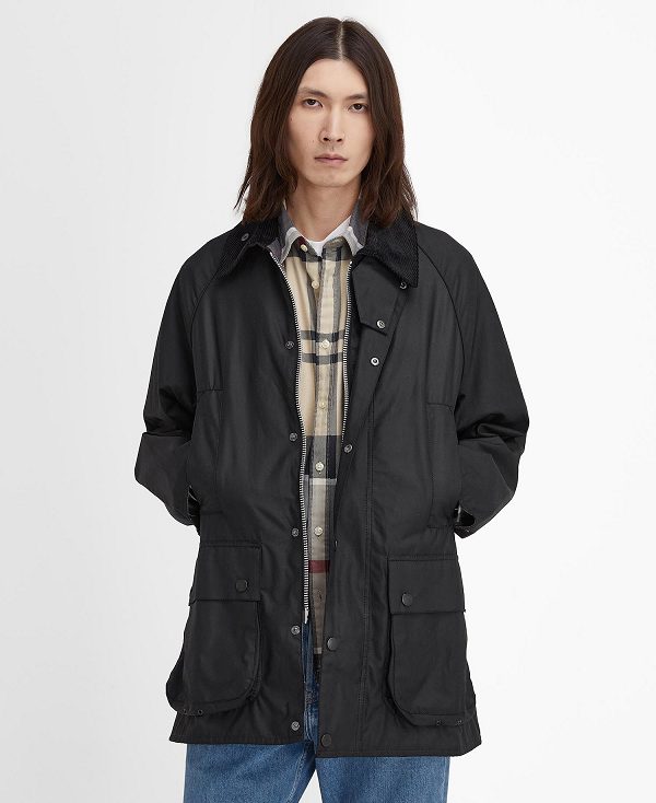 Barbour Oversized Beaufort Waxed Jacket Classic Black | BABO87278