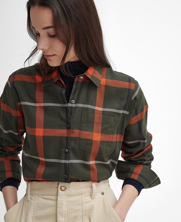 Barbour Oxer Relaxed Long-sleeved Shirt Olive Check | BABO89526