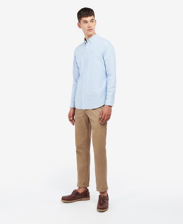 Barbour Oxford Tailored Long-sleeved Gingham Shirt Sky Blue | BABO87612