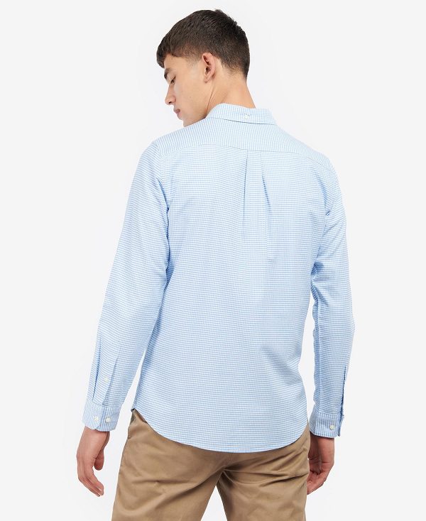 Barbour Oxford Tailored Long-sleeved Gingham Shirt Sky Blue | BABO87612