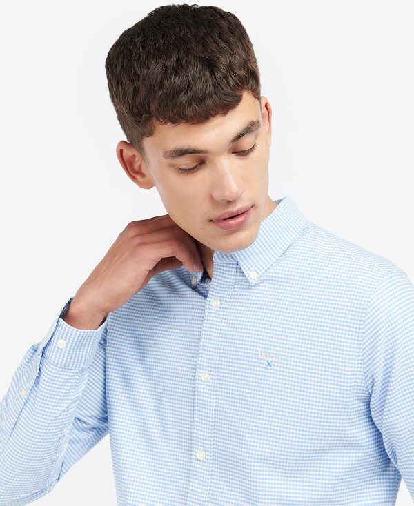 Barbour Oxford Tailored Long-sleeved Gingham Shirt Sky Blue | BABO87612