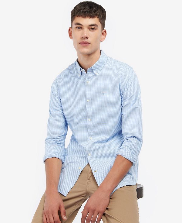 Barbour Oxford Tailored Long-sleeved Gingham Shirt Sky Blue | BABO87612