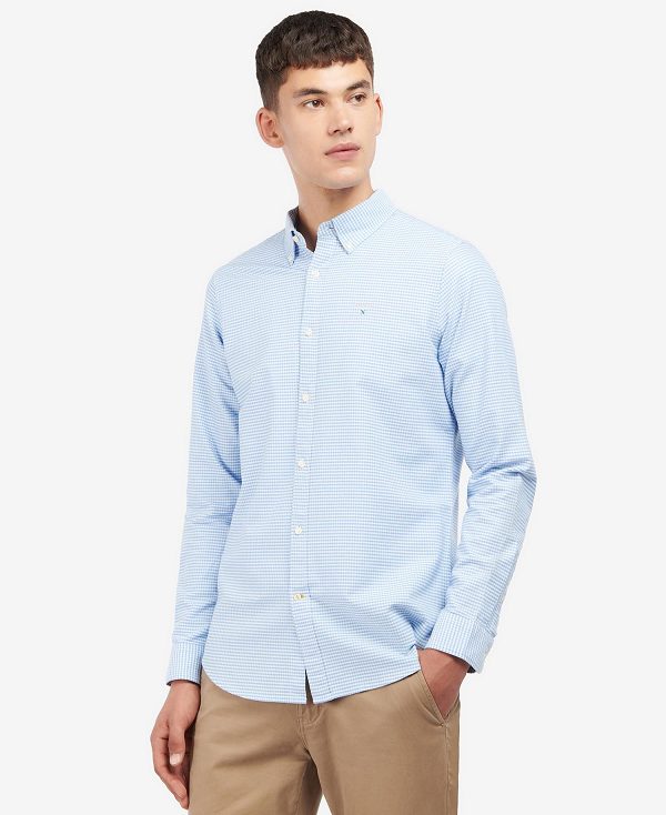 Barbour Oxford Tailored Long-sleeved Gingham Shirt Sky Blue | BABO87612