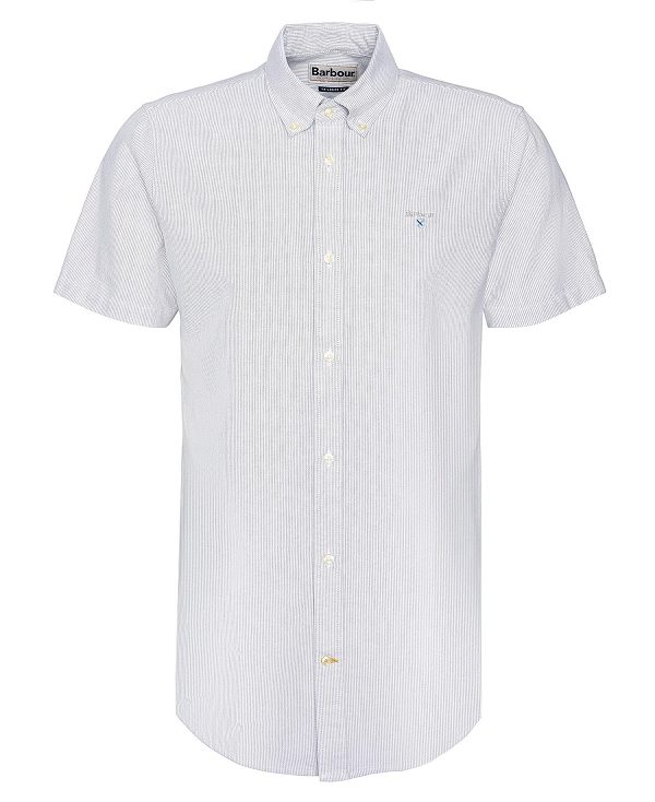 Barbour Oxford Tailored Short-sleeved Pinstripe Shirt Pale Sage | BABO87704