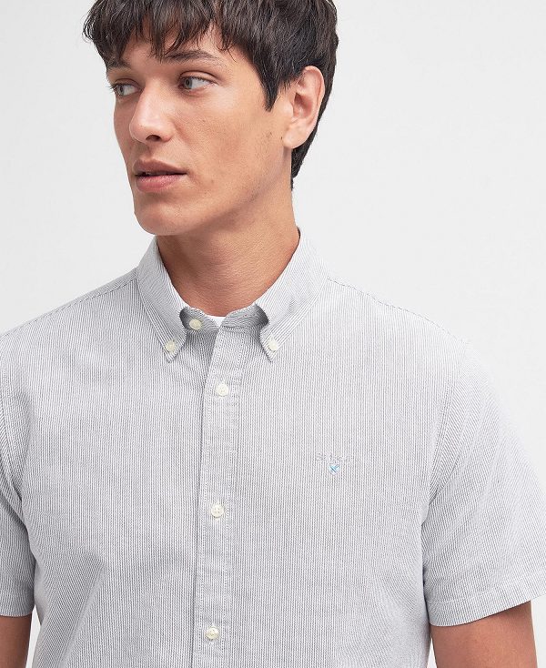 Barbour Oxford Tailored Short-sleeved Pinstripe Shirt Pale Sage | BABO87704