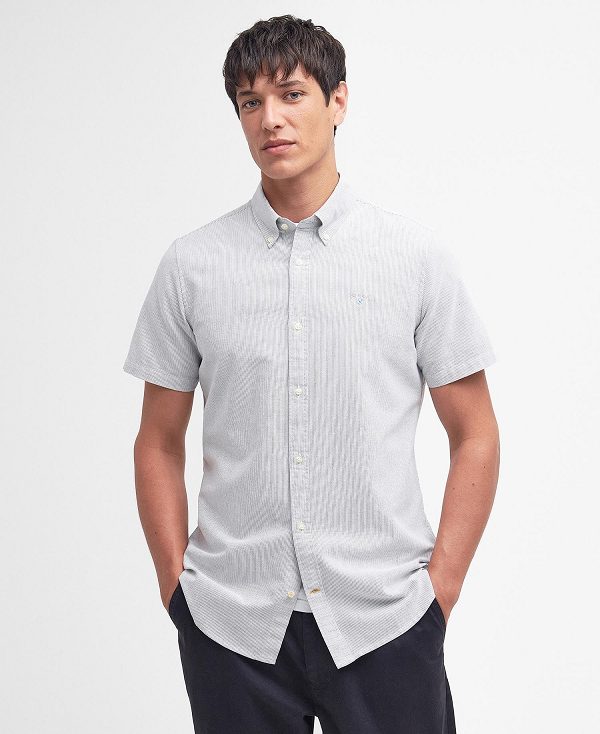 Barbour Oxford Tailored Short-sleeved Pinstripe Shirt Pale Sage | BABO87704