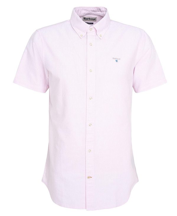 Barbour Oxford Tailored Short-sleeved Pinstripe Shirt Classic Pink | BABO87705