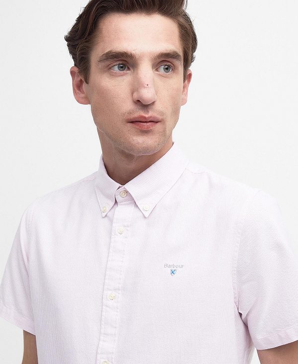 Barbour Oxford Tailored Short-sleeved Pinstripe Shirt Classic Pink | BABO87705