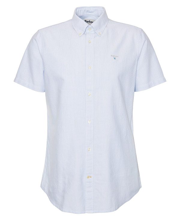 Barbour Oxford Tailored Short-sleeved Pinstripe Shirt Sky Blue | BABO87706