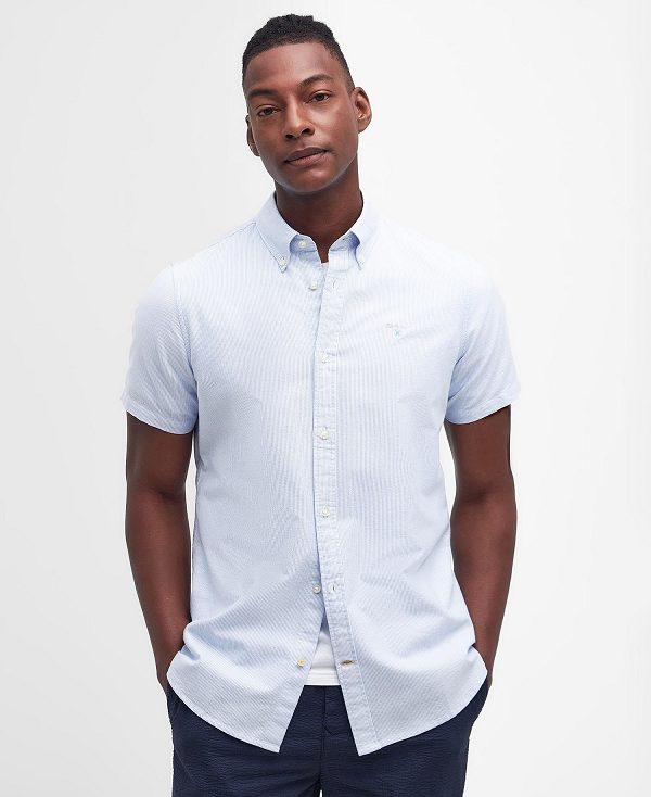 Barbour Oxford Tailored Short-sleeved Pinstripe Shirt Sky Blue | BABO87706