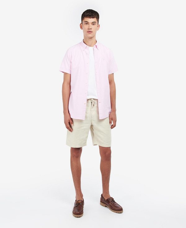 Barbour Oxford Tailored Short-sleeved Shirt Pink | BABO87619