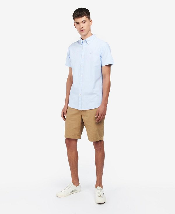 Barbour Oxford Tailored Short-sleeved Shirt Sky | BABO87653