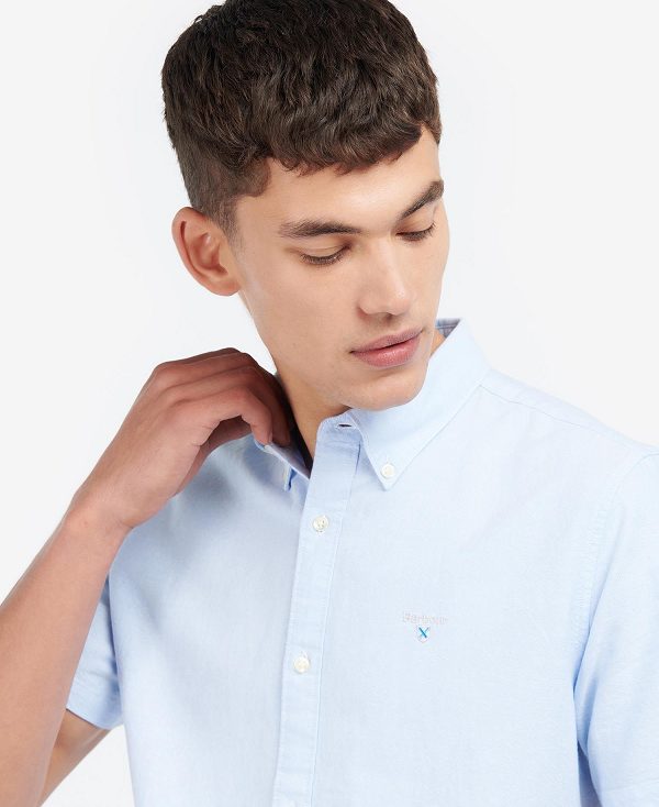 Barbour Oxford Tailored Short-sleeved Shirt Sky | BABO87653