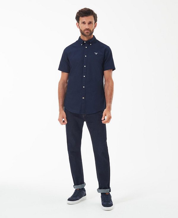 Barbour Oxford Tailored Short-sleeved Shirt Navy | BABO87656