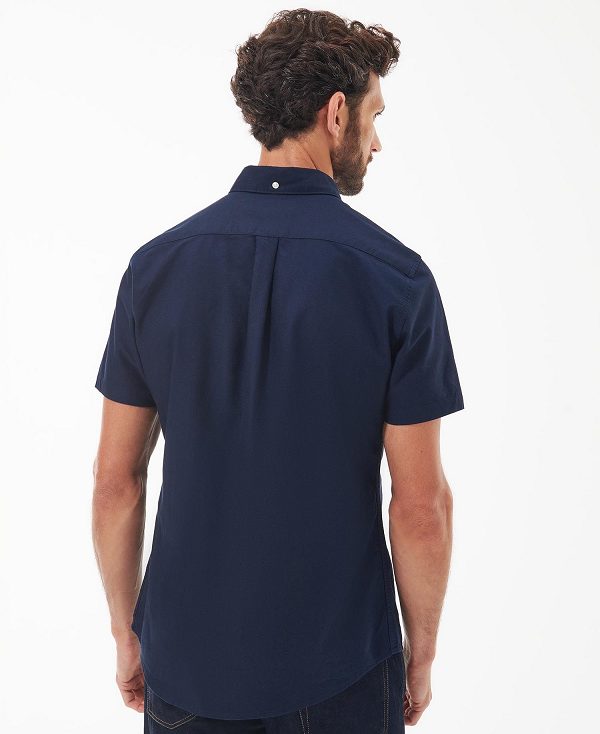 Barbour Oxford Tailored Short-sleeved Shirt Navy | BABO87656