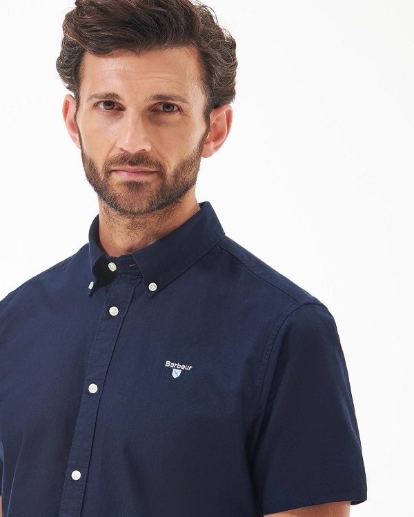 Barbour Oxford Tailored Short-sleeved Shirt Navy | BABO87656