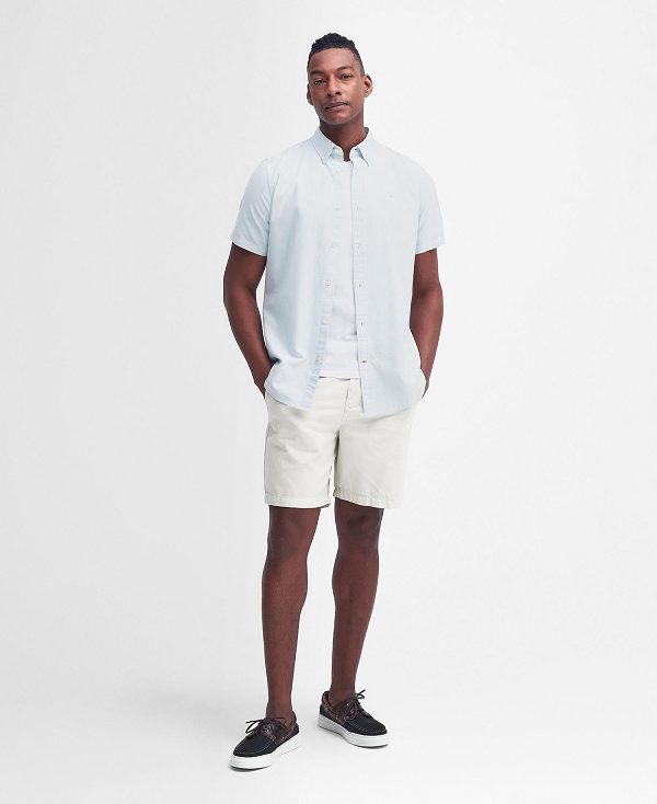 Barbour Oxford Tailored Short-sleeved Shirt Sky | BABO87774