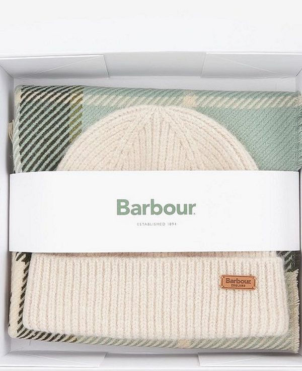 Barbour Pendle Beanie & Blair Scarf Gift Set Soft Mint | BABO90019