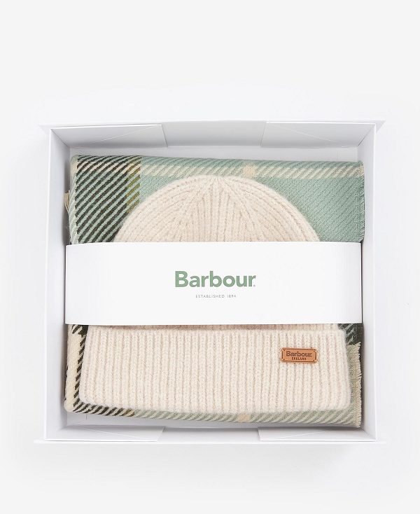 Barbour Pendle Beanie & Blair Scarf Gift Set Soft Mint | BABO90107