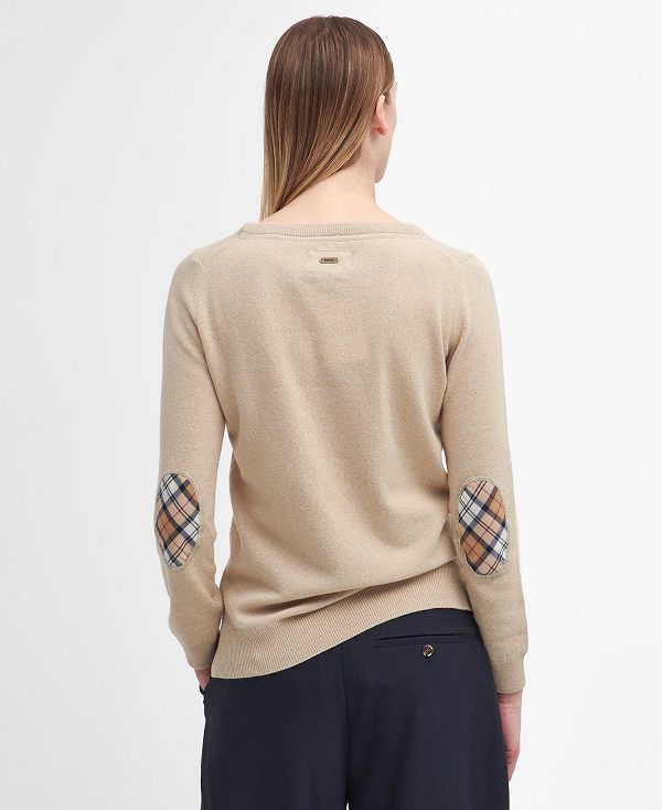 Barbour Pendle Crew Neck Jumper Honey/Hessian Tartan | BABO89715