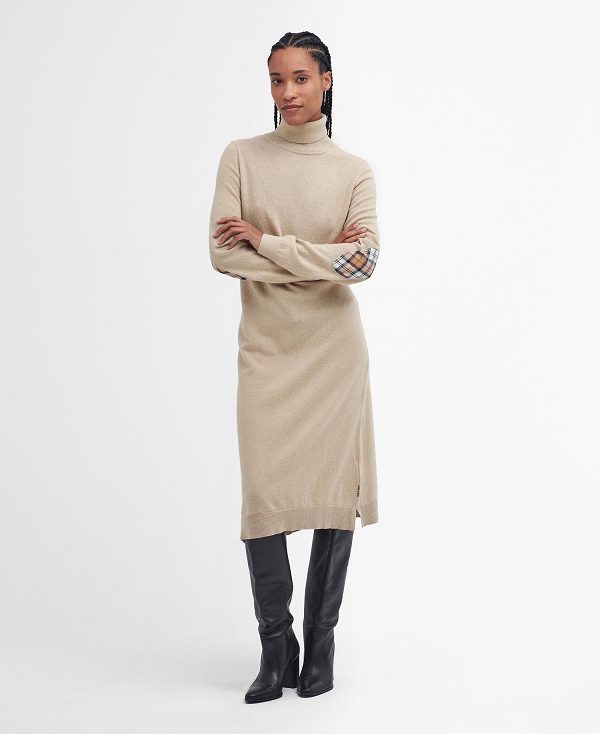 Barbour Pendle Knitted Midi Dress Honey | BABO89638