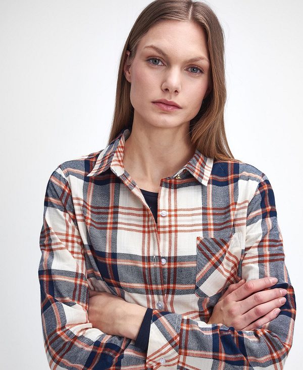 Barbour Pendula Regular Long-sleeved Shirt Cloud/Spiced Pumpkin Check | BABO89510