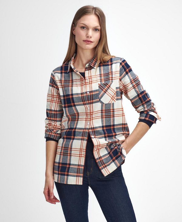 Barbour Pendula Regular Long-sleeved Shirt Cloud/Spiced Pumpkin Check | BABO89510