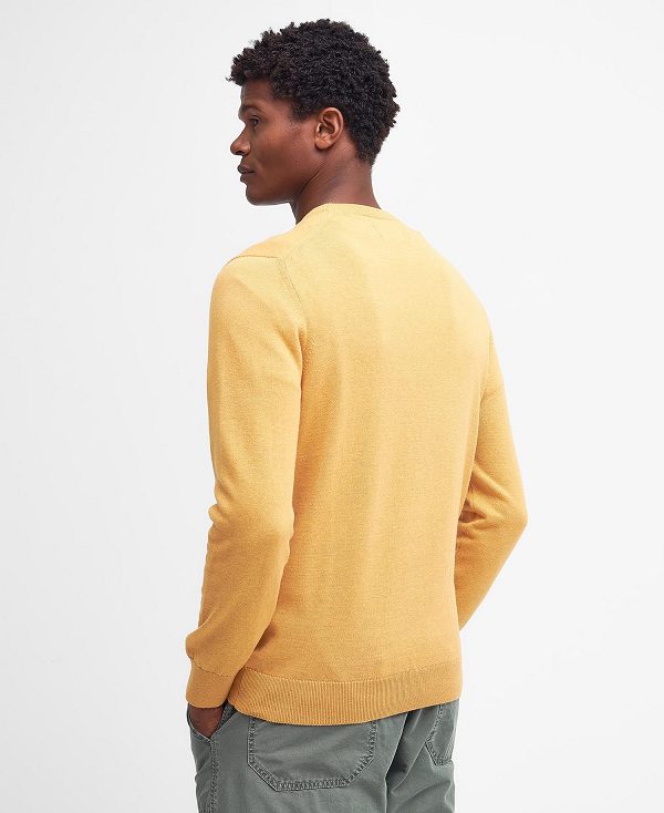 Barbour Pima Cotton Crew Neck Jumper Honey Gold | BABO88497